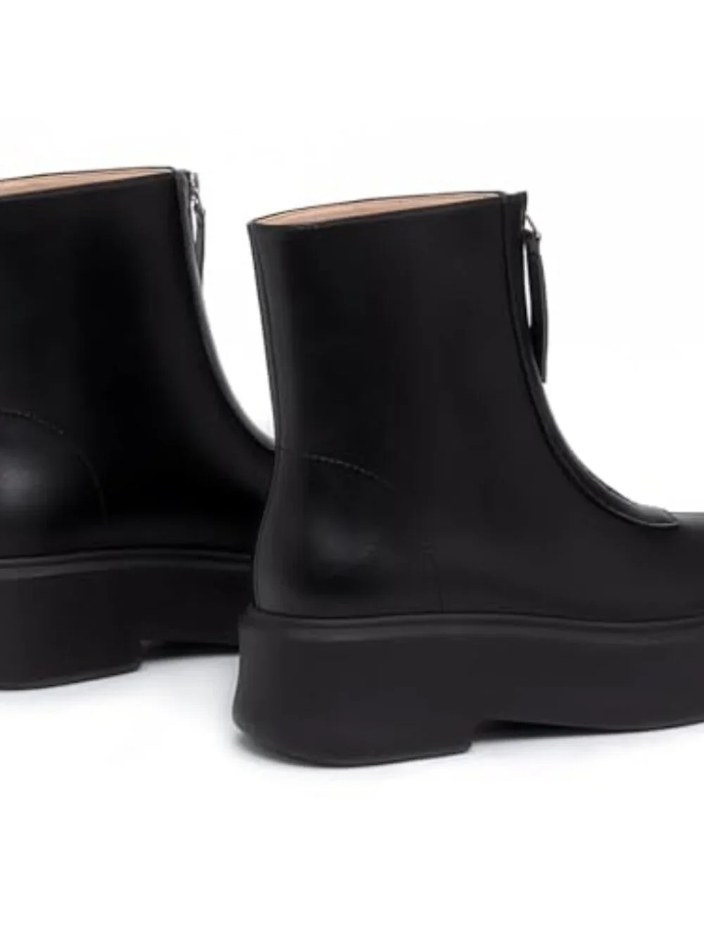 Faux Leather Platform Ankle Boots with Zipper Chunky Low Heel Round Toe